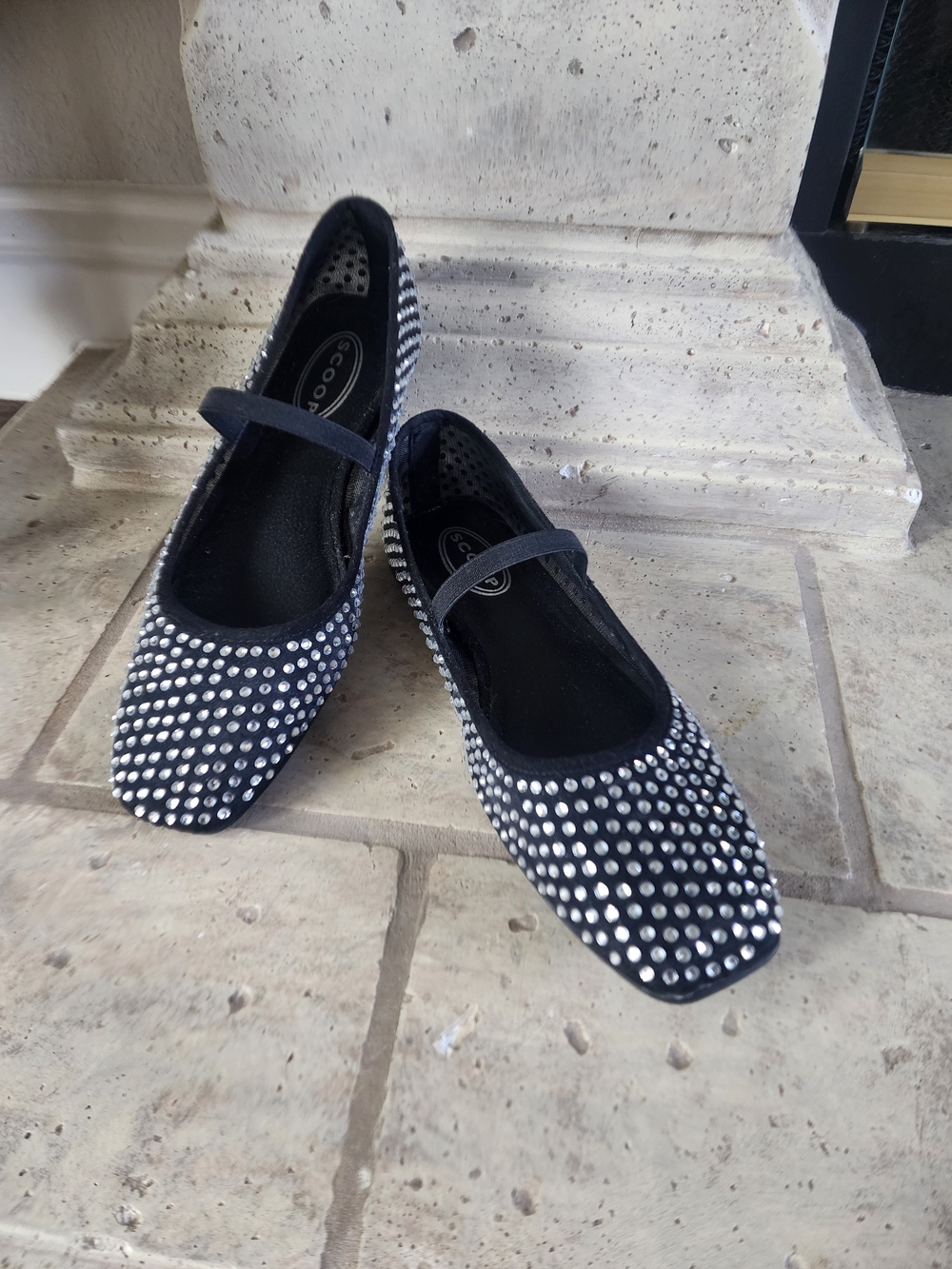 Crystal Studded Black Mary Jane Flats